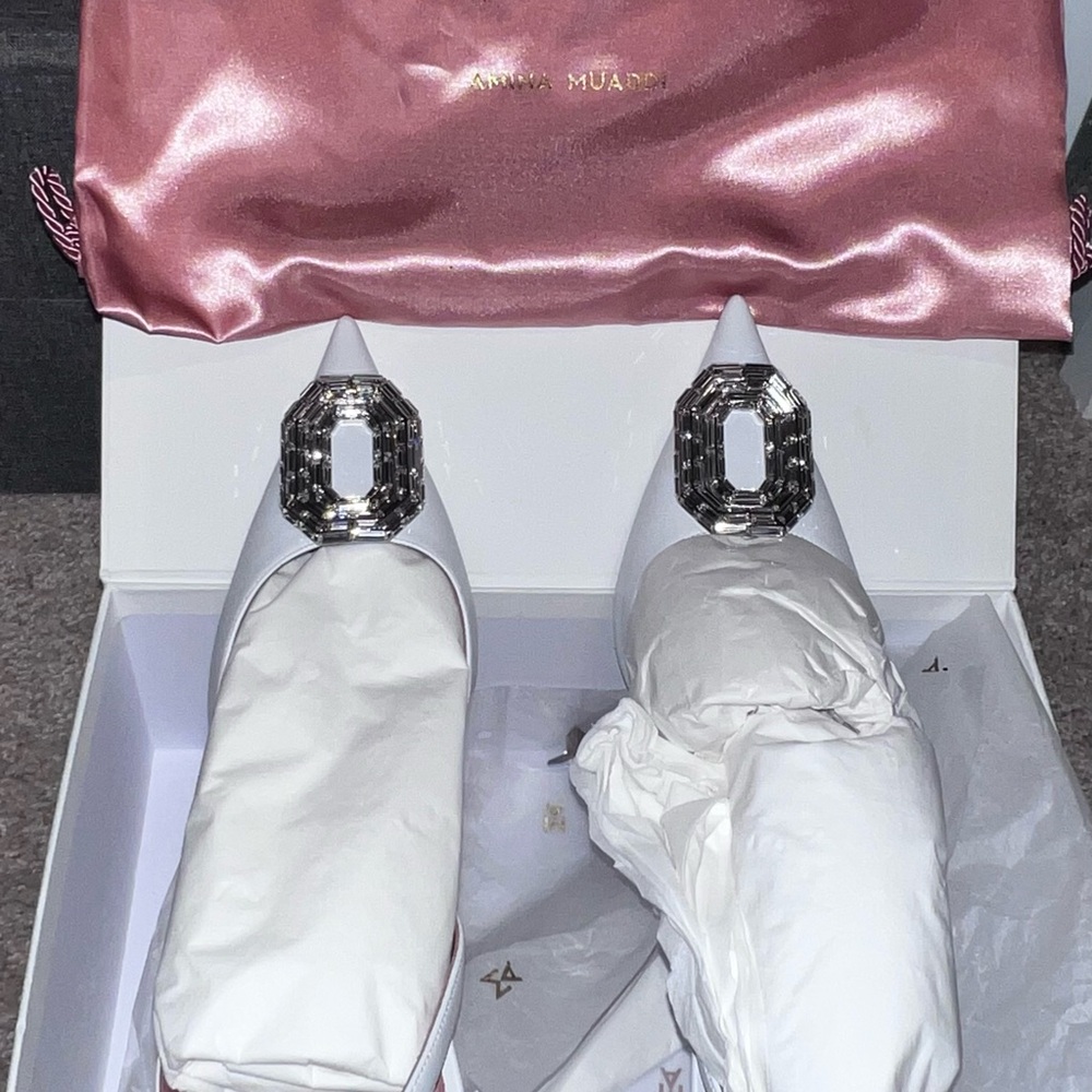 Amina Muaddi Camelia slingback 90mm in white leather - Picture 4 of 8